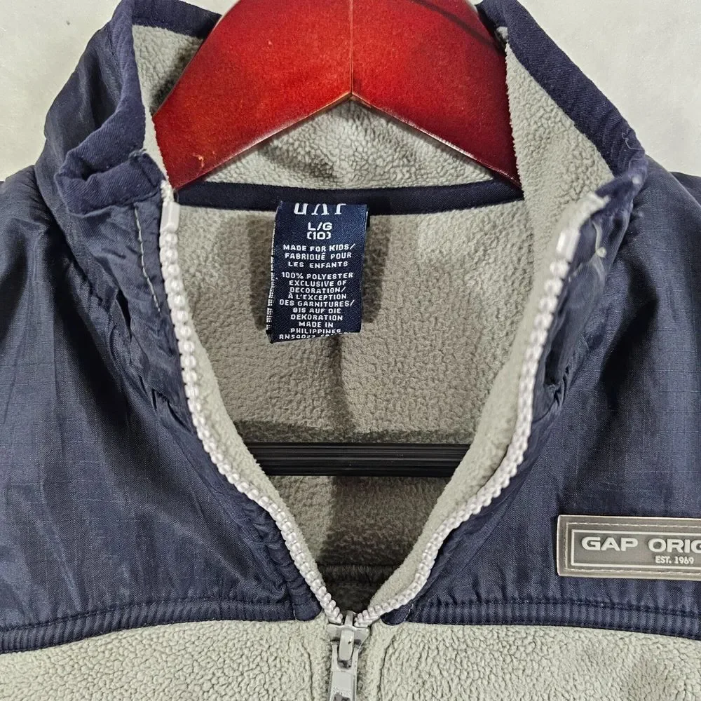 GAP ORIGINAL Kids Boys Fleece Full Zip Vest Hiking School Gray Navy - Size L  10